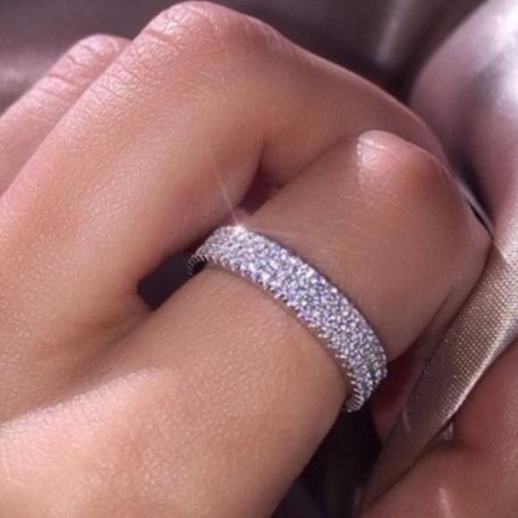 925 SILVER DIAMOND TRIPLE FULL ETERNITY RING, CUTE RING, SHINY RING.
